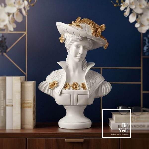 Kendra – Belle Époque Dönemi Aristokrat Kadın Büst Heykeli Büyük Salon Objeleri Ev Ofis Hediyesi