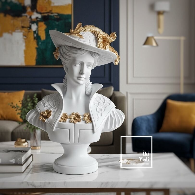 Kendra – Belle Époque Dönemi Aristokrat Kadın Büst Heykeli Büyük Salon Objeleri Ev Ofis Hediyesi