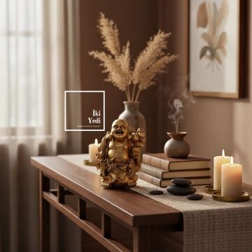 Gülen Buda Altın Ton Dekoratif Biblo 26 cm | Ev Ofis Feng Shui Objesi, Şans ve Bereket Figürü