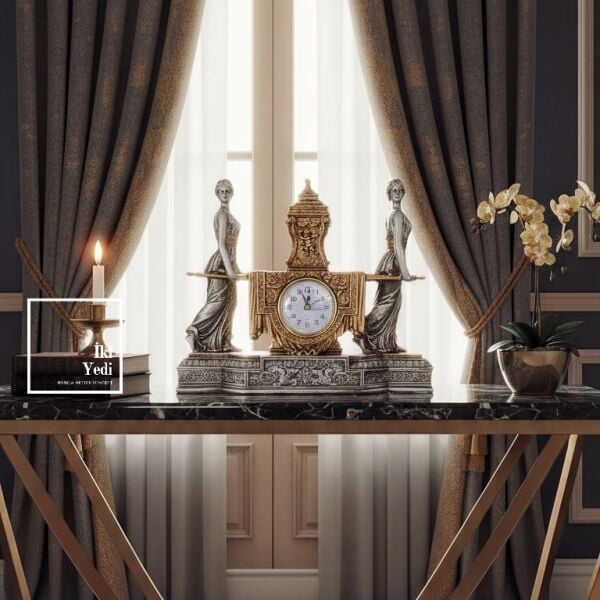 Cenevre – Neoklasik Dönem Esintili Zamanın Yükünü Taşıyan Antik Tasarım Masa & Şömine Saati Hediye