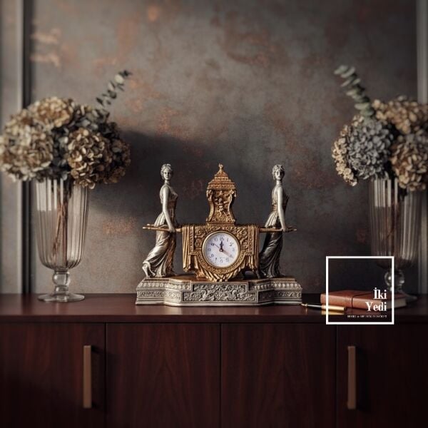 Cenevre – Neoklasik Dönem Esintili Zamanın Yükünü Taşıyan Antik Tasarım Masa & Şömine Saati Hediye