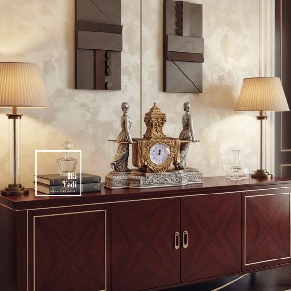 Cenevre – Neoklasik Dönem Esintili Zamanın Yükünü Taşıyan Antik Tasarım Masa & Şömine Saati Hediye