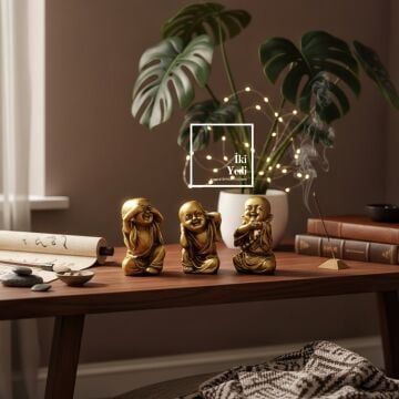 Görmedim Duymadım Bilmiyorum Temalı Buda Figür Seti Dekoratif Obje Meditasyon Yoga Feng Shui Astro