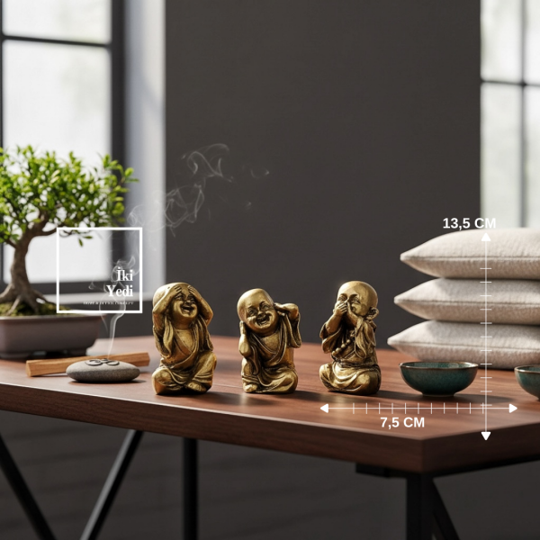 Görmedim Duymadım Bilmiyorum Temalı Buda Figür Seti Dekoratif Obje Meditasyon Yoga Feng Shui Astro