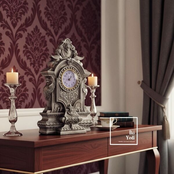 Poveda Zamana Saklı Köşe Antik Masa Saati Neoklasik Dekoratif Şömine Konsol Saat Vintage Tasarım