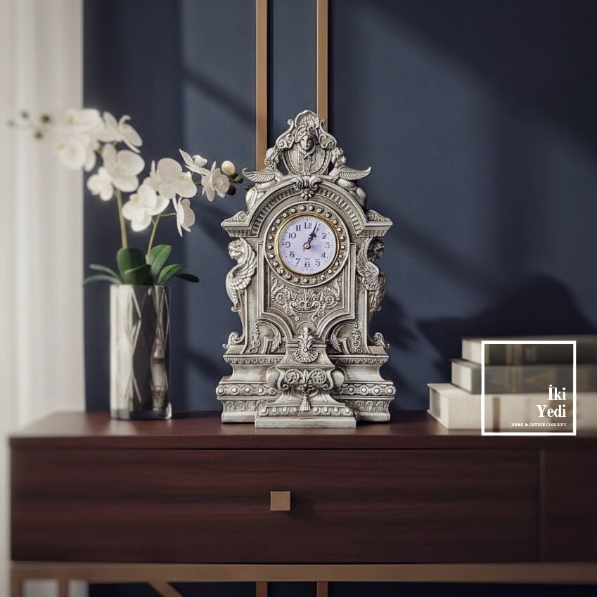 Poveda Zamana Saklı Köşe Antik Masa Saati Neoklasik Dekoratif Şömine Konsol Saat Vintage Tasarım