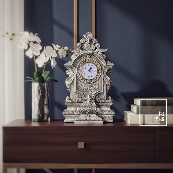 Poveda Zamana Saklı Köşe Antik Masa Saati Neoklasik Dekoratif Şömine Konsol Saat Vintage Tasarım