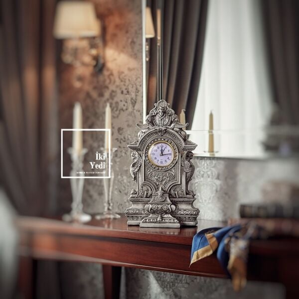 Poveda Zamana Saklı Köşe Antik Masa Saati Neoklasik Dekoratif Şömine Konsol Saat Vintage Tasarım