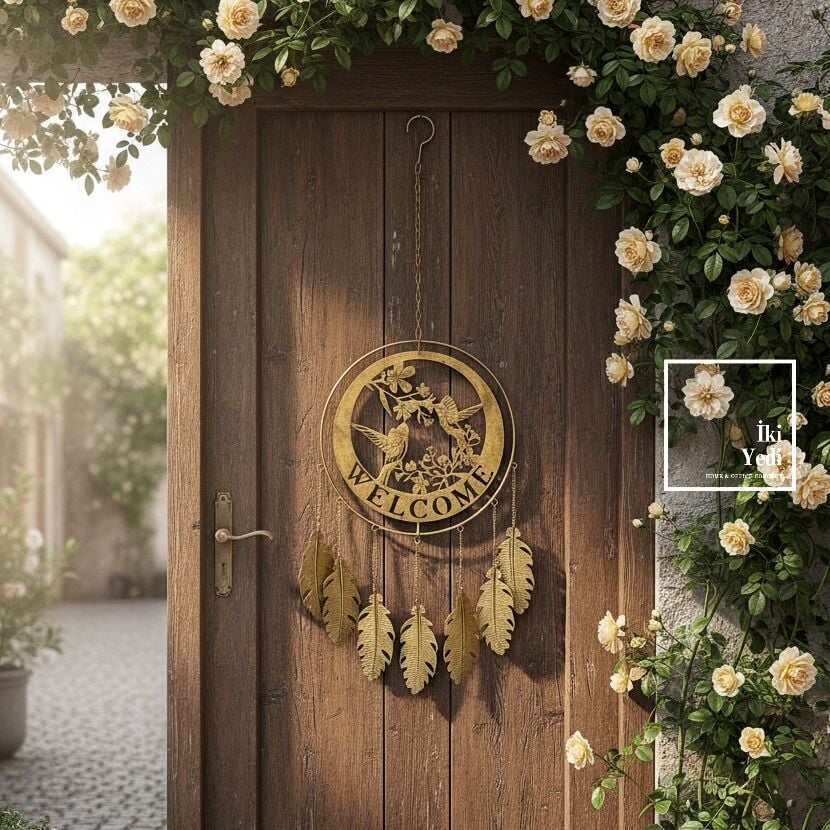 Valaker – İskandinav Kuşlarıyla Welcome Karşılama Duvar Dekoru Metal Kapı Süsü Giriş Aksesuarı Şık