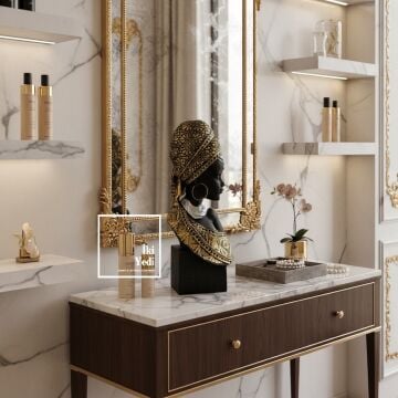 Ribera 772 Afrikalı Kadın Büst Biblo 32 cm | Siyah Altın Detaylı Modern Salon Konsol Dekoru Hediye