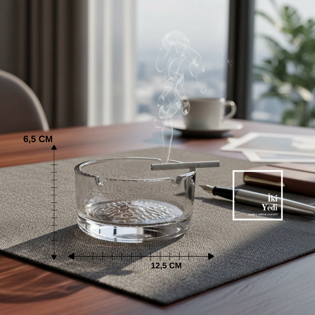 Hamptons Şeffaf Cam Küllük 12,5 cm | Modern Masaüstü Kültablası, Ev Ofis Şık Dekor Kaliteli Hediye