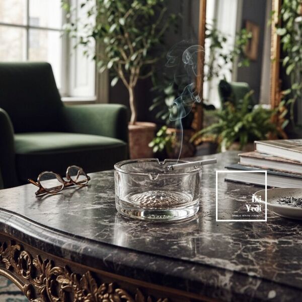 Hamptons Şeffaf Cam Küllük 12,5 cm | Modern Masaüstü Kültablası, Ev Ofis Şık Dekor Kaliteli Hediye