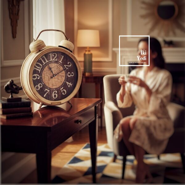 Harper: İkonik Çalar Saat Formunda Büyük Boy Yer ve Konsol Saati Ayaklı Saat Nostaljik Dekorasyon