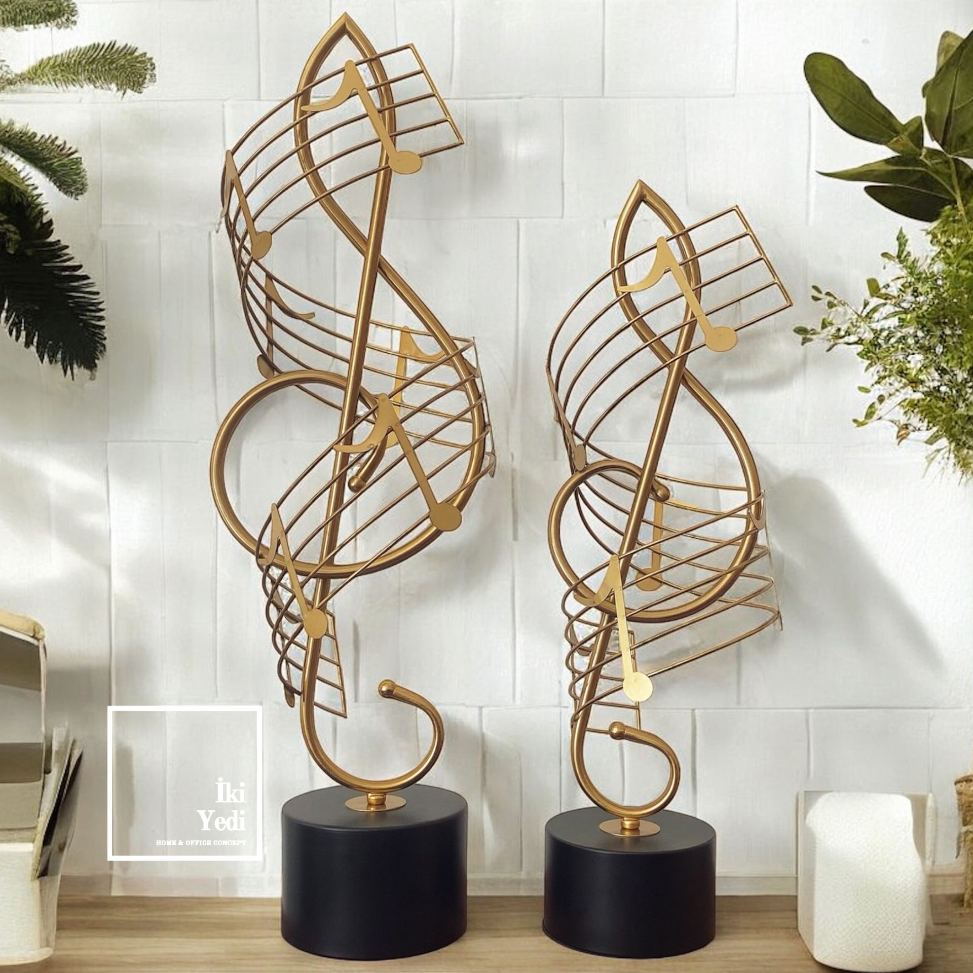 Soleil 75 cm Büyük 2'li Metal Süs Eşyası Müzik Dekorasyon Ürünleri Dekoratif Obje Sol Anahtarı Figür Hediyelik Lüks Gold Siyah