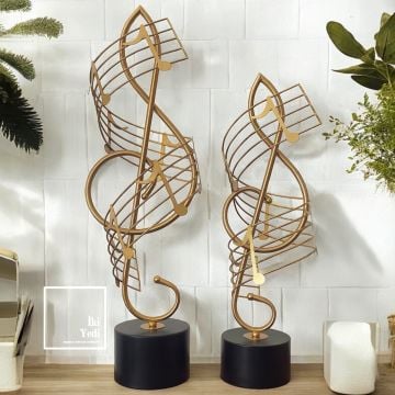 Soleil 75 cm Büyük 2'li Metal Süs Eşyası Müzik Dekorasyon Ürünleri Dekoratif Obje Sol Anahtarı Figür Hediyelik Lüks Gold Siyah