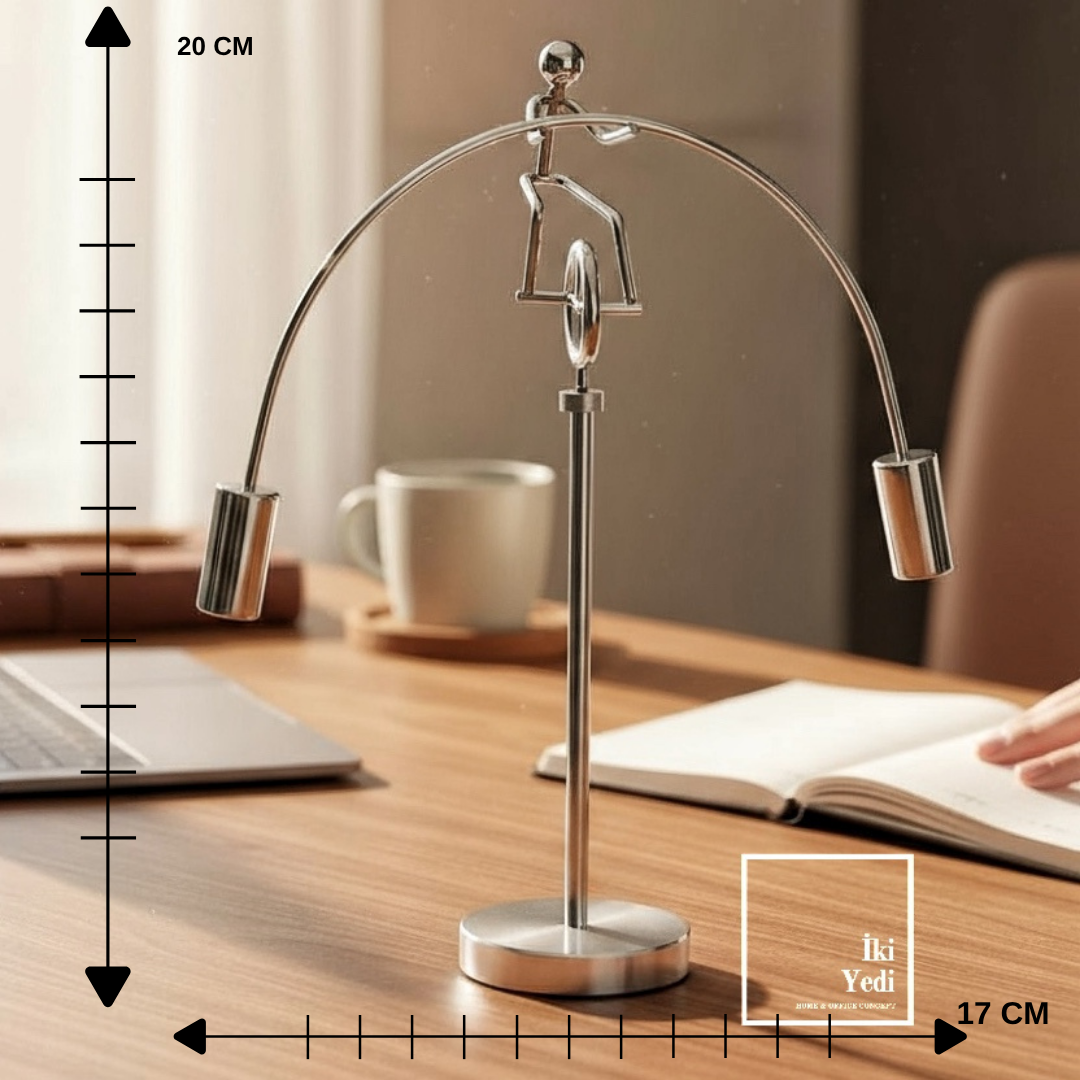 Newton Denge Adam Metal Balans Figürü – Dekoratif Masaüstü Ofis Aksesuarı ve İş Hediyesi