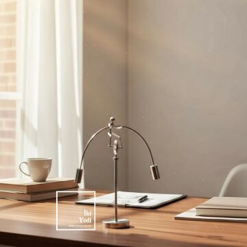Newton Denge Adam Metal Balans Figürü – Dekoratif Masaüstü Ofis Aksesuarı ve İş Hediyesi