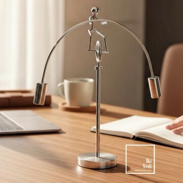 Newton Denge Adam Metal Balans Figürü – Dekoratif Masaüstü Ofis Aksesuarı ve İş Hediyesi