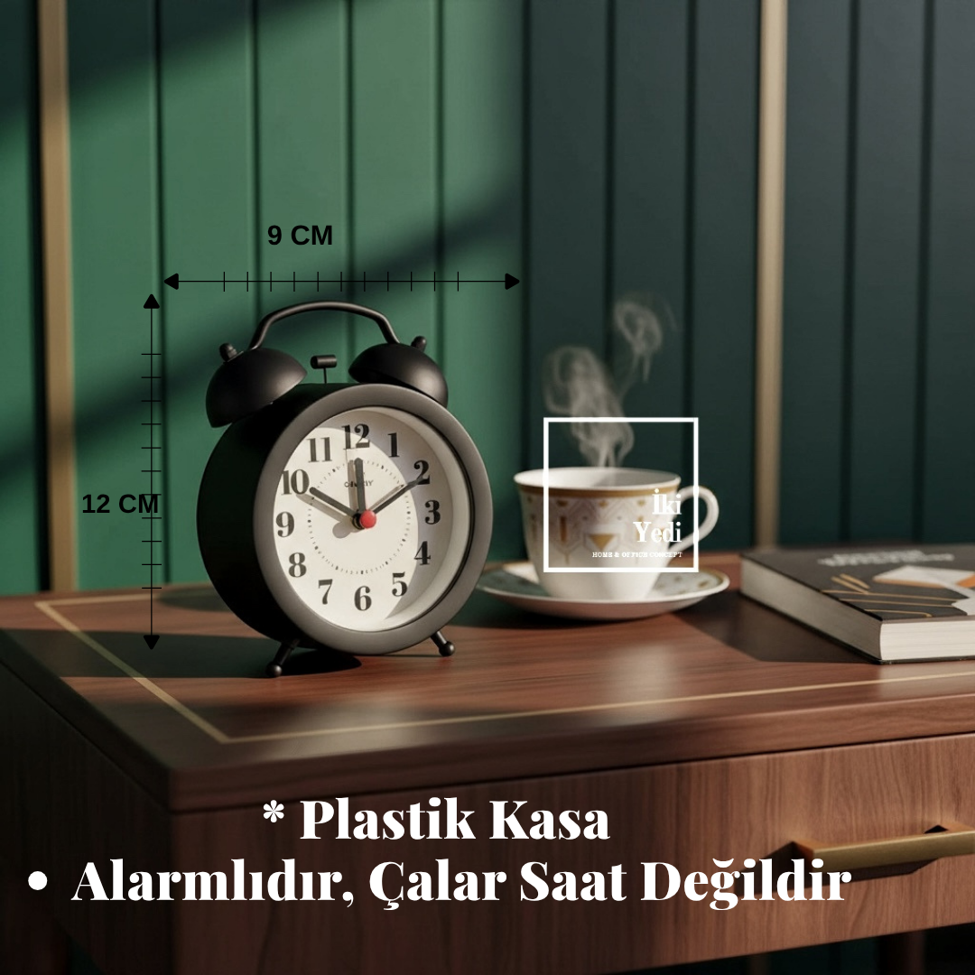 Vonmoss Siyah Masa Saati Dekoratif Alarmlı Saat Çalar Saat Görünümlü Minimal Tasarım Ofis Aksesuarı