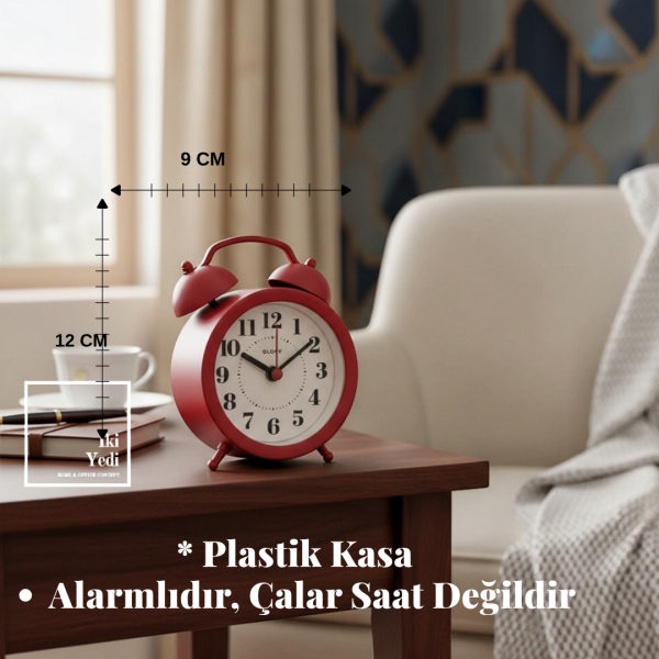 Vonmoss Kırmızı Masa Saati Dekoratif Alarmlı Saat Çalar Saat Görünümlü Minimal Tasarım Ofis Hediye
