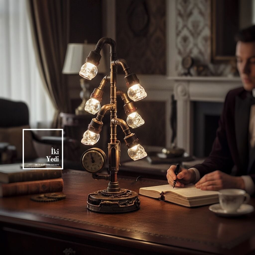 İngegno Mekanik Devrim Retro-Fütüristik 6 Başlıklı Cam Kafatası Tasarımlı Masa Saati Gece Lambası