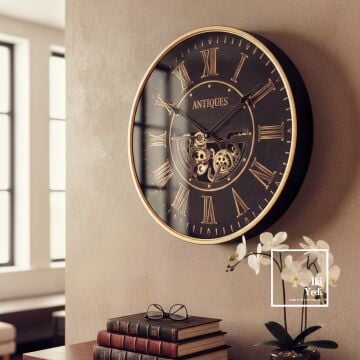 Odin Antiques Döner Çarklı Mekanizmalı Metal Duvar Saati 59 60 cm Romen Rakamlı Büyük Duvar Saati