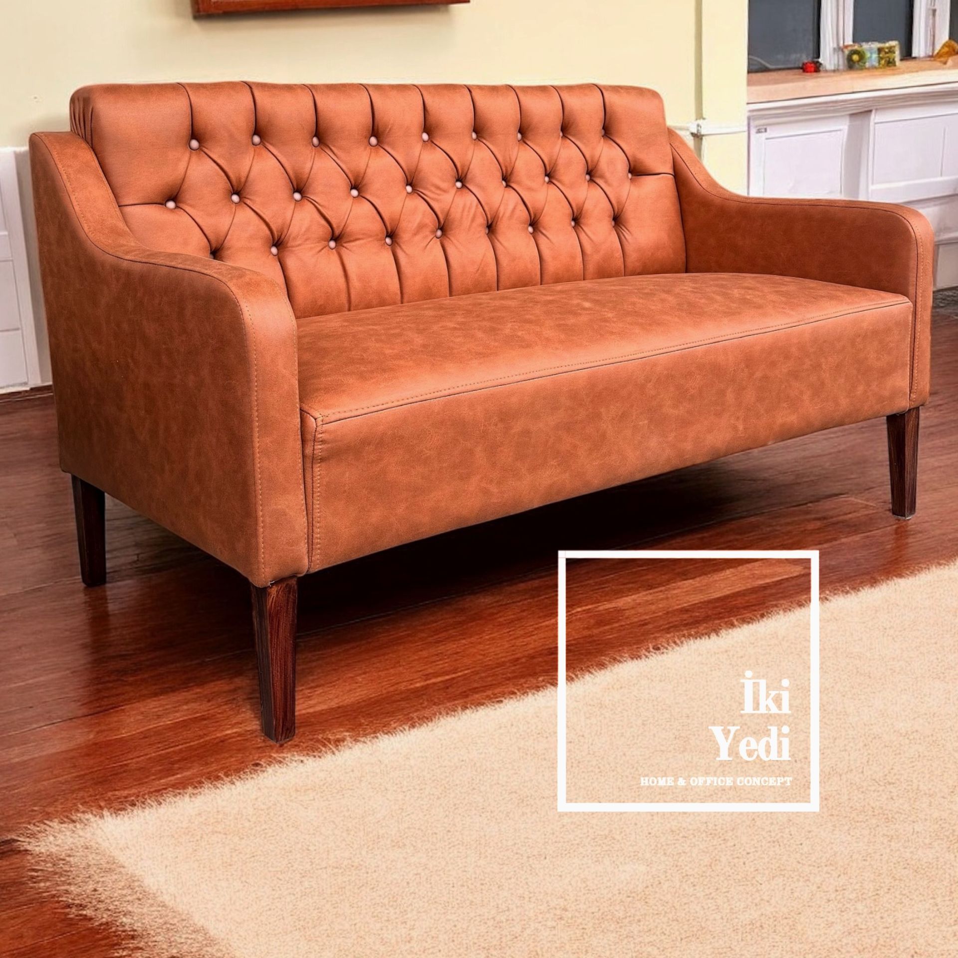 Peakloon Silinebilir Kalın Nubuk Kumaş 150 cm İkili Koltuk 2 Kişilik Kanepe Ofis Bekleme Koltuğu Büro Misafir Makam Dinlenme Koltukları Düğmeli Kapitoneli