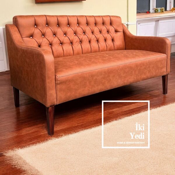 Peakloon Silinebilir Kalın Nubuk Kumaş 150 cm İkili Koltuk 2 Kişilik Kanepe Ofis Bekleme Koltuğu Büro Misafir Makam Dinlenme Koltukları Düğmeli Kapitoneli