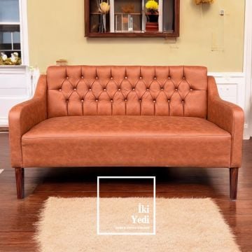 Peakloon Silinebilir Kalın Nubuk Kumaş 150 cm İkili Koltuk 2 Kişilik Kanepe Ofis Bekleme Koltuğu Büro Misafir Makam Dinlenme Koltukları Düğmeli Kapitoneli