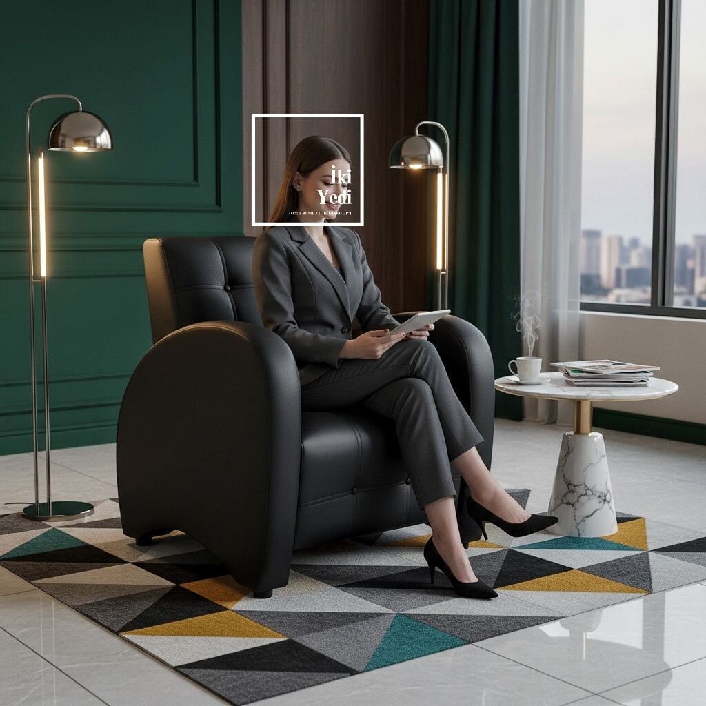 Argent Siyah Berjer Tekli Ofis Koltuğu Modern Misafir Bekleme Koltuğu Şık Dinlenme Alanı Suni Deri