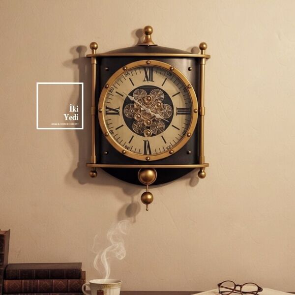Tourbillon Döner Çarklı Sarkıt Detay Duvar Saati Pirinç Ton Mekanizma Klasik Ev Ofis Dekoru Hediye