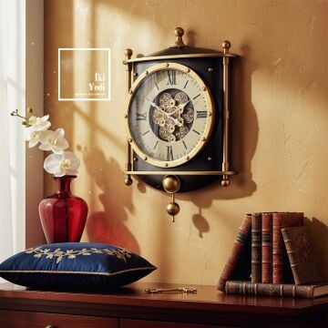 Tourbillon Döner Çarklı Sarkıt Detay Duvar Saati Pirinç Ton Mekanizma Klasik Ev Ofis Dekoru Hediye
