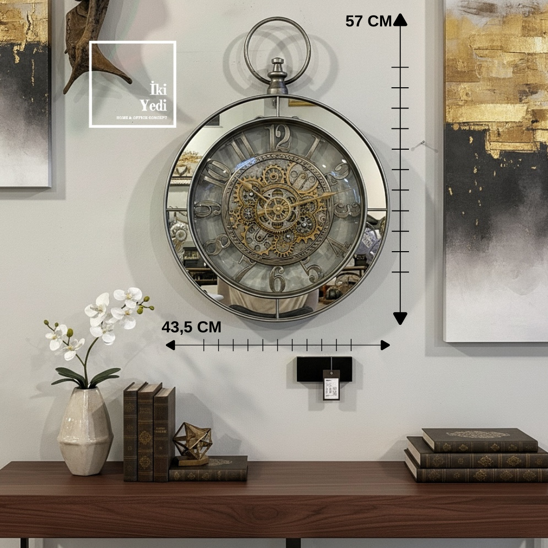 Baudouin Döner Mekanizmalı Duvar Saati Aynalı İskelet Tasarım Antik Ruh Dekor Saat Ev Ofis Hediyesi