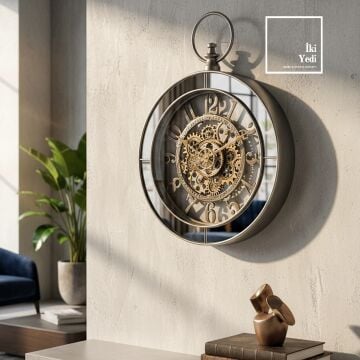 Baudouin Döner Mekanizmalı Duvar Saati Aynalı İskelet Tasarım Antik Ruh Dekor Saat Ev Ofis Hediyesi