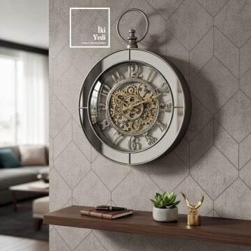Baudouin Döner Mekanizmalı Duvar Saati Aynalı İskelet Tasarım Antik Ruh Dekor Saat Ev Ofis Hediyesi