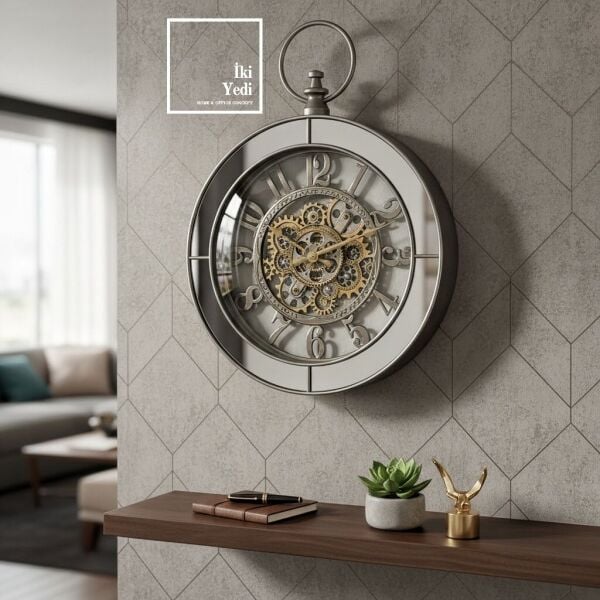 Baudouin Döner Mekanizmalı Duvar Saati Aynalı İskelet Tasarım Antik Ruh Dekor Saat Ev Ofis Hediyesi