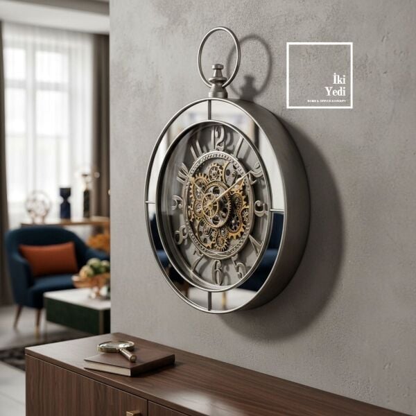 Baudouin Döner Mekanizmalı Duvar Saati Aynalı İskelet Tasarım Antik Ruh Dekor Saat Ev Ofis Hediyesi