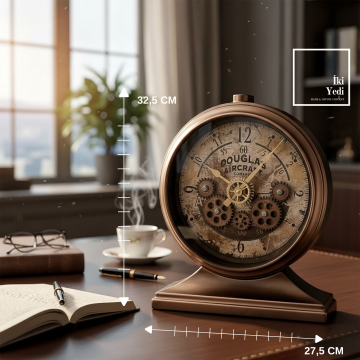 Douglas Vintage Masa Saati | Retro Mekanik Detaylı Dekoratif Saat, Ofis ve Ev Aksesuarı Hediyelik