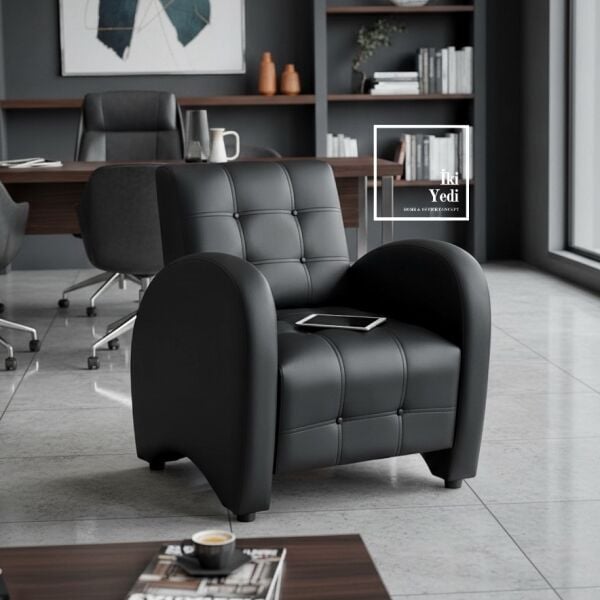 Hausser Makam Oda Takımı Yönetici Masası Koltuklu Ofis Seti Büro Mobilyası Takımı Siyah Beyaz Grup