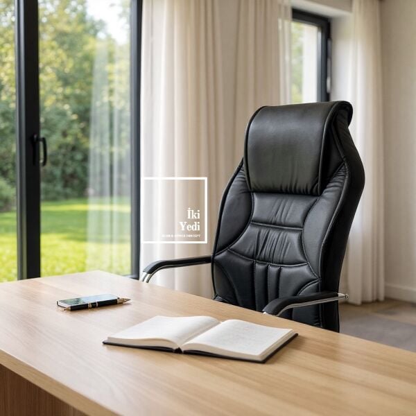 Hausser Makam Oda Takımı Yönetici Masası Koltuklu Ofis Seti Büro Mobilyası Takımı Siyah Beyaz Grup