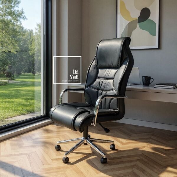 Hausser Makam Oda Takımı Yönetici Masası Koltuklu Ofis Seti Büro Mobilyası Takımı Siyah Beyaz Grup