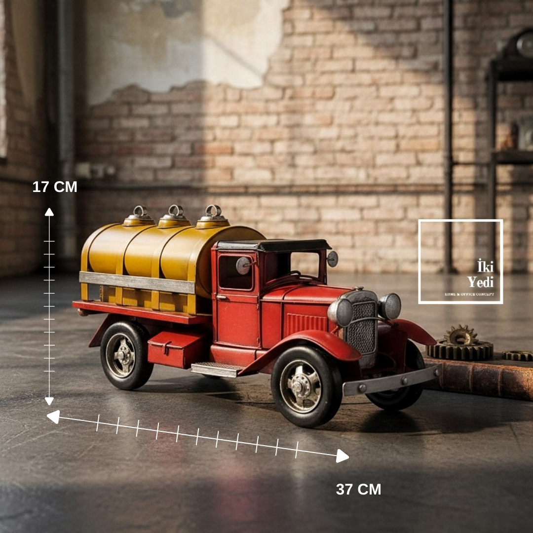 Ernuph Retro Yakıt Tankerli Metal Kamyon Biblo, 1930’lar Esintili Dekoratif Masaüstü Obje Hediyelik