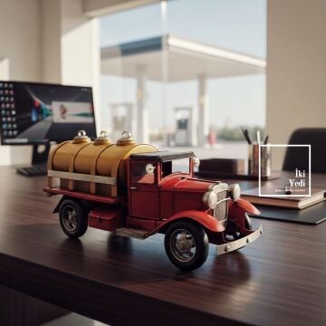 Ernuph Retro Yakıt Tankerli Metal Kamyon Biblo, 1930’lar Esintili Dekoratif Masaüstü Obje Hediyelik