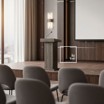 Lucca Modern Antrasit Gri Meşe Konuşma Kürsüsü Konferans Toplantı Sunum Alanları İçin Şık Tasarım