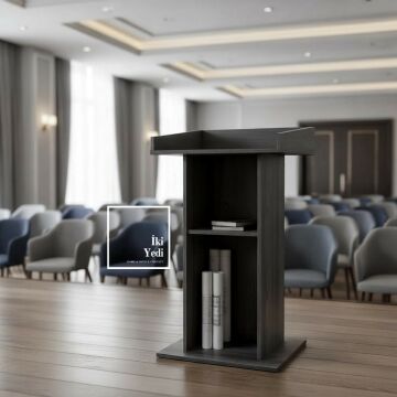 Lucca Modern Antrasit Gri Meşe Konuşma Kürsüsü Konferans Toplantı Sunum Alanları İçin Şık Tasarım