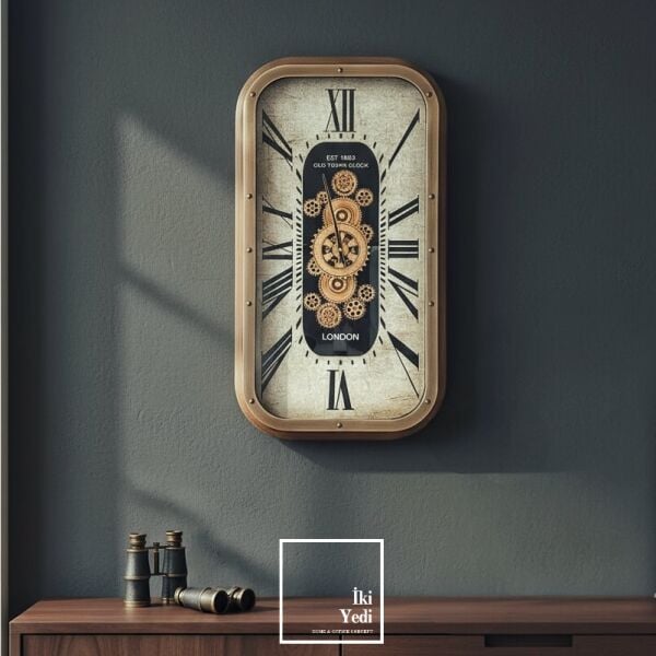 Windsor Metal Kasa Döner Çarklı Duvar Saati Endüstriyel Şıklığın Zirvesi Ofis Ev Duvar Dekorasyonu