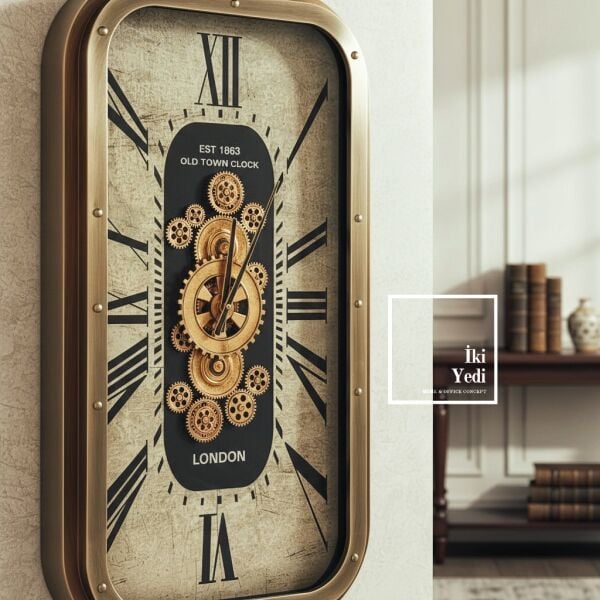 Windsor Metal Kasa Döner Çarklı Duvar Saati Endüstriyel Şıklığın Zirvesi Ofis Ev Duvar Dekorasyonu