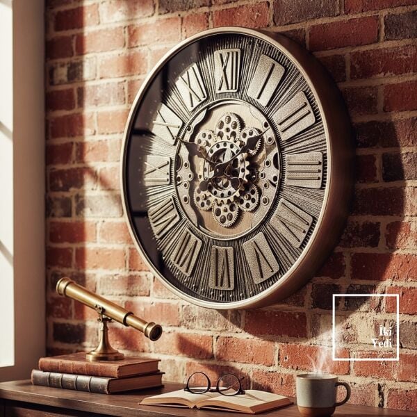 Mechavia : Loft Karakterin Yeni Odak Noktası 60 cm Metal Kasa Döner Çarklı Duvar Saati Ofis Hediye