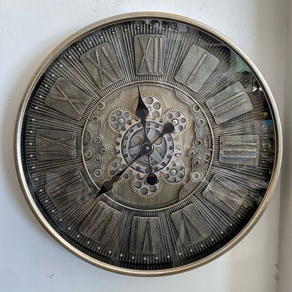 Mechavia : Loft Karakterin Yeni Odak Noktası 60 cm Metal Kasa Döner Çarklı Duvar Saati Ofis Hediye