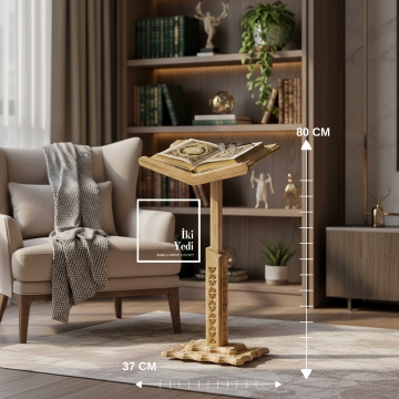 Vuslat 773 Asansörlü Ayarlanabilir Ahşap Ayaklı Rahle, Yer ve Koltuk Üstü Kullanıma Uygun El Oyması